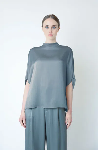 Lapointe Satin Cape Tee In Gray