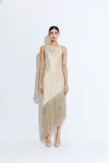 Lapointe Satin Cowl Neck Fringe Dress