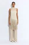 Lapointe Satin Cowl Neck Fringe Top