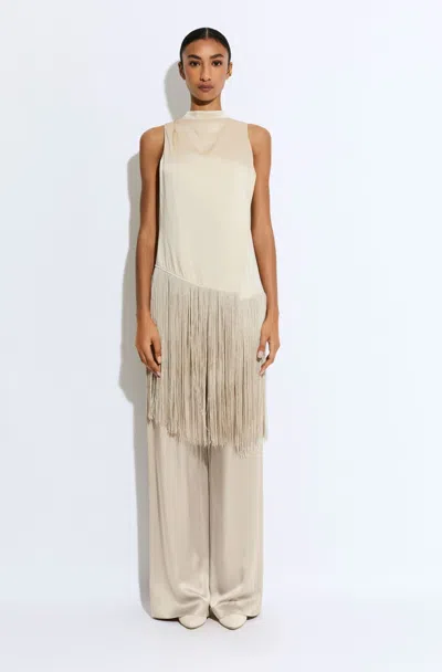 Lapointe Satin Cowl Neck Fringe Top