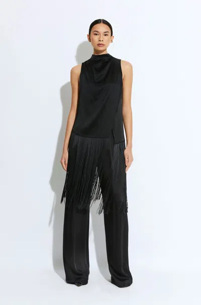 Lapointe Satin Cowl Neck Fringe Top