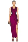 Lapointe Satin Cowl Neck Gown In Berry