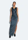 Lapointe Satin Cowl Neck Gown In Marine