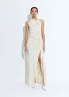 Lapointe Satin Cowl Neck Tab Gown In Cream