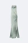 Lapointe Satin Cowl Neck Tab Gown In Jade