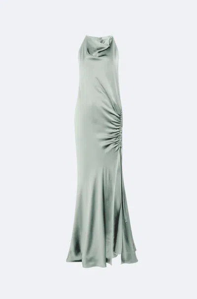 Lapointe Satin Cowl Neck Tab Gown In Jade
