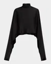 Lapointe Satin Crop Caftan Top In Black