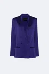 Lapointe Satin Double Breasted Blazer In Indigo