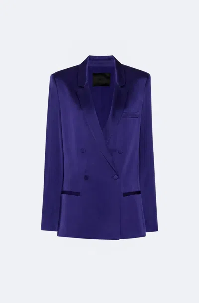 Lapointe Satin Double Breasted Blazer In Indigo