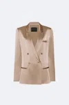 Lapointe Satin Double Breasted Blazer In Oat