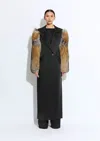 Lapointe Satin Double Breasted Coat With Fur In Black
