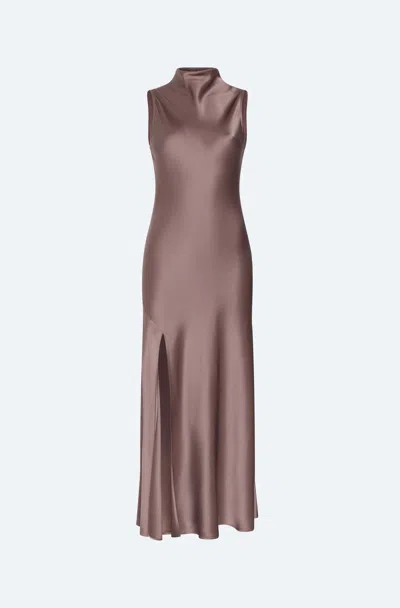 Lapointe Satin Drape Neck Sleeveless Dress In Cinder