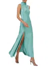 Lapointe Satin Drape Neck Sleeveless Dress In Sea Green