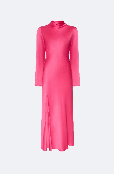 Lapointe Satin Draped Neck Bias Dress In Magenta