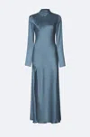 Lapointe Satin Draped Neck Bias Dress In Steel Blue
