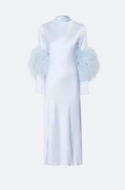 Lapointe Satin Draped Neck Bias Dress With Feathers In Cloud