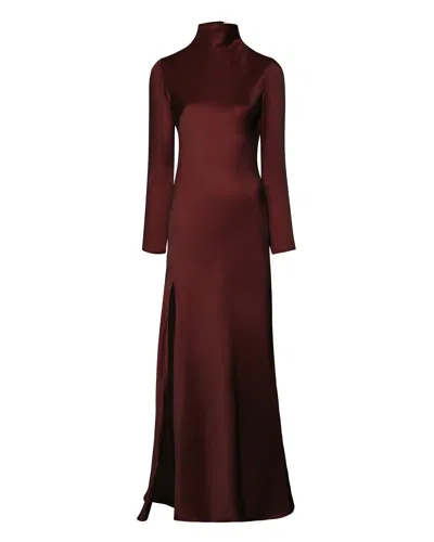 Lapointe Satin Draped Neck Bias Dress With Slit In Mahogany