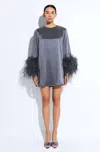 Lapointe Satin Dress With Feathers