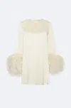 Lapointe Satin Dress With Feathers In Cream