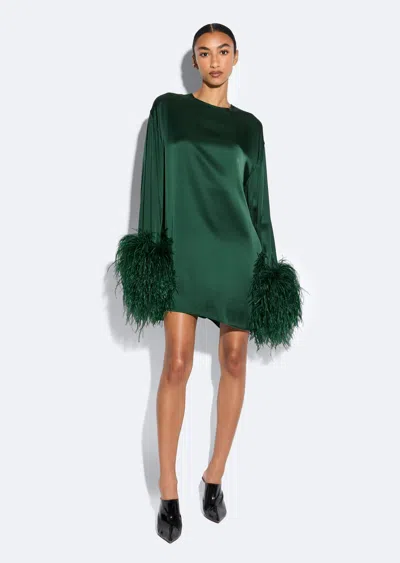 Lapointe Satin Dress With Feathers In Forest