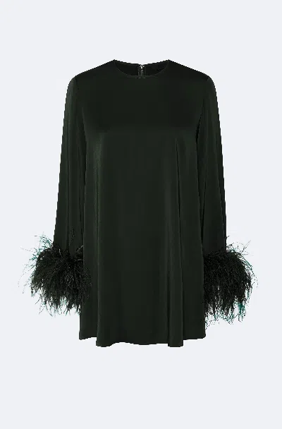 Lapointe Satin Dress With Feathers In Green