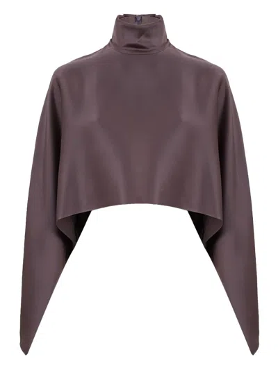 Lapointe Satin-effect Turtleneck Blouse In Brown