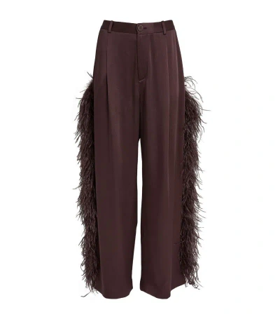 Lapointe Satin Feather-trimmed Trousers In Purple