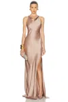 Lapointe Satin Halter Gown In Oat