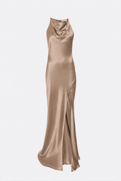 Lapointe Satin Halter Gown In Oat