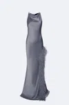 Lapointe Satin Halter Gown With Feathers