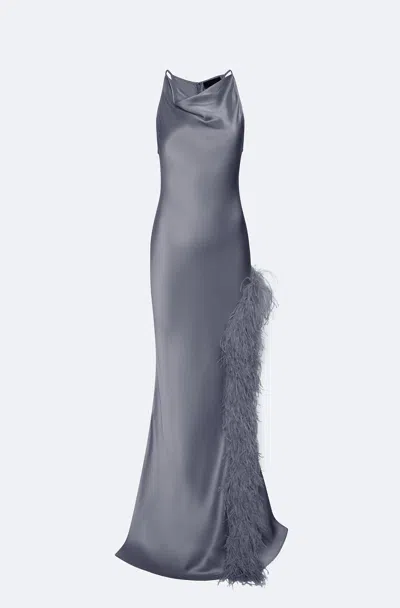 Lapointe Satin Halter Gown With Feathers