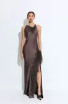 Lapointe Satin Halter Gown With Feathers
