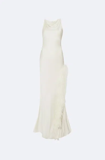 Lapointe Satin Halter Gown With Feathers In Cream