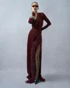 Lapointe Satin High Waist Slit Maxi Skirt With Feathers