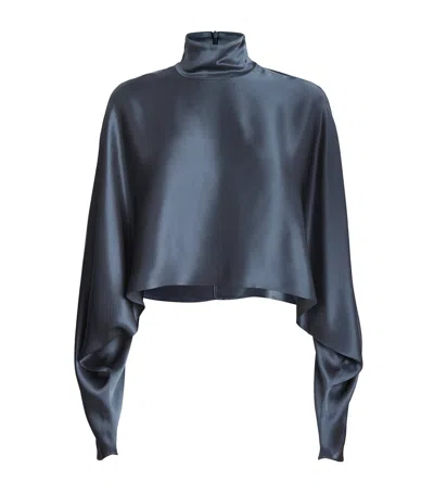 Lapointe Satin Kaftan Top In Navy