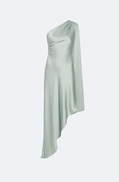 Lapointe Satin One Shoulder Dress In Jade In Metallic