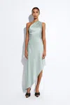 Lapointe Satin One-shoulder Dress In Jade