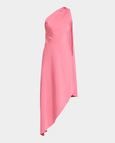 Lapointe Satin One-shoulder Midi Dress In Pink