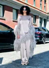 Lapointe Satin Oversized Cape Dress With Feathers In Washed Silver