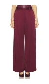 Lapointe Satin Pleated Wide Leg In Burgundy