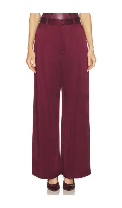Lapointe Satin Pleated Wide Leg In Burgundy