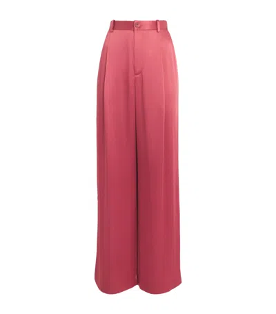Lapointe Satin Pleated Wide-leg Trousers In Red
