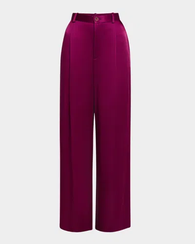 Lapointe Satin Relaxed-leg Pleated Pants In Berry