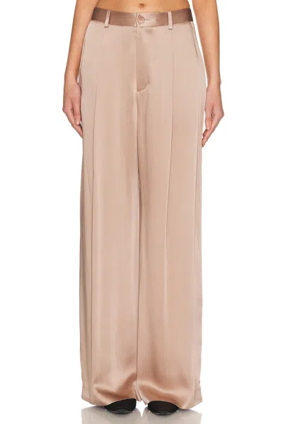 Lapointe Satin Relaxed Pleat Pant In Brown