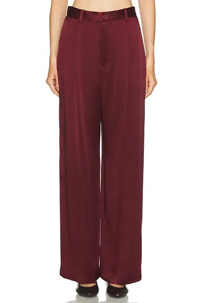Lapointe Satin Relaxed Pleat Pant In Burgundy