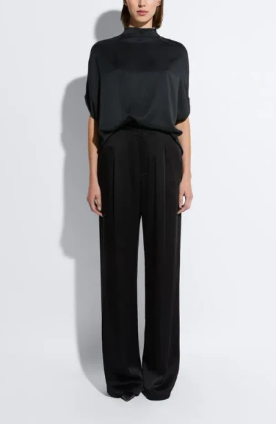 Lapointe Satin Relaxed Pleated Pant In Black
