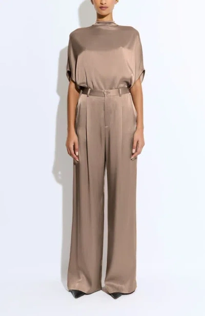Lapointe Satin Relaxed Pleated Pant In Brown
