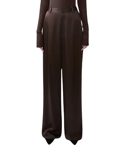 Lapointe Satin Relaxed Pleated Pant In Brown