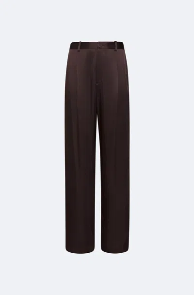 Lapointe Satin Relaxed Pleated Pant In Dark Brown