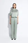 Lapointe Satin Relaxed Pleated Pant In Jade